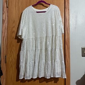 White Sequin Tiered Dress